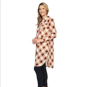 Prana Long Sleeve Plaid Tunic Dress in Cream and Brown